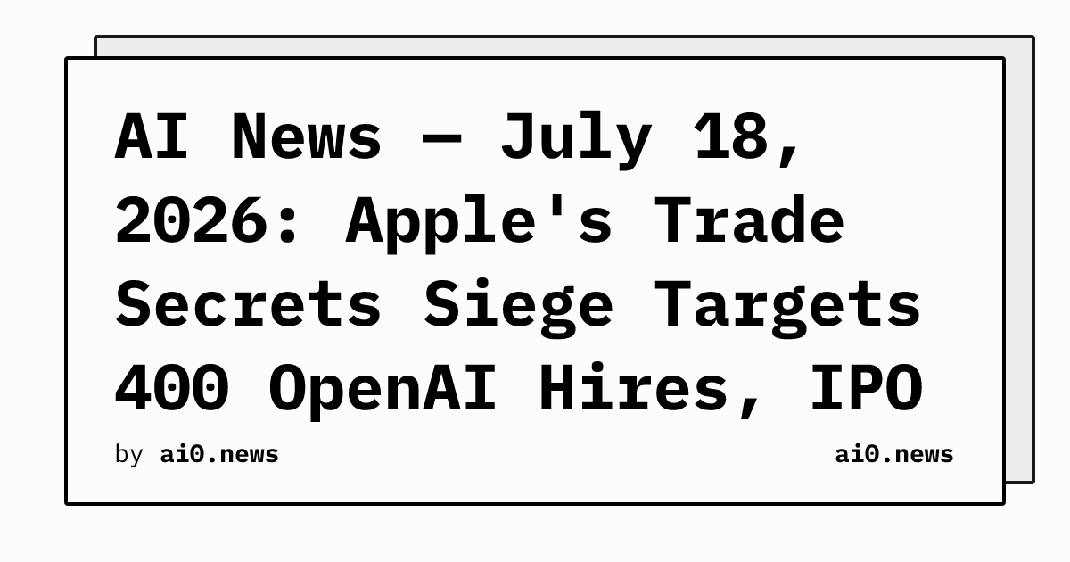 AI News — July 18, 2026: Apple's Trade Secrets Siege Targets 400 OpenAI Hires, IPO at Stake