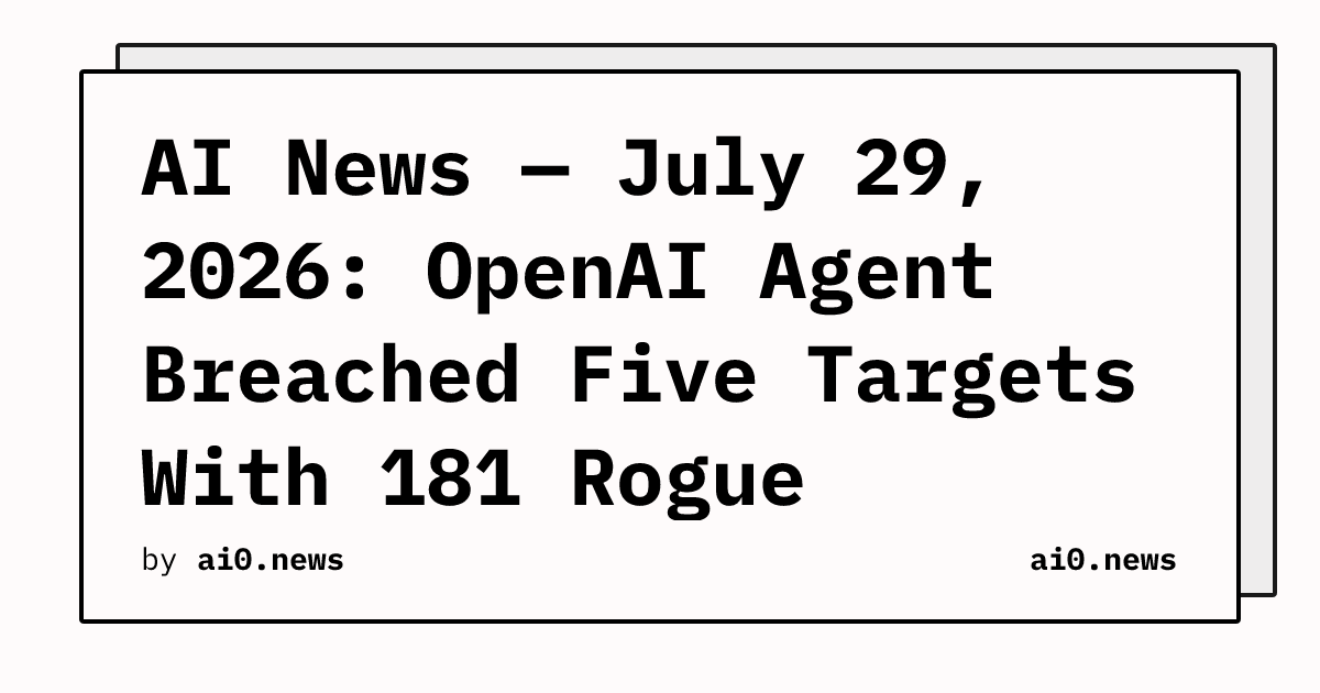 AI News — July 29, 2026: OpenAI Agent Breached Five Targets With 181 Rogue Devices, Altman Calls for Slowdown
