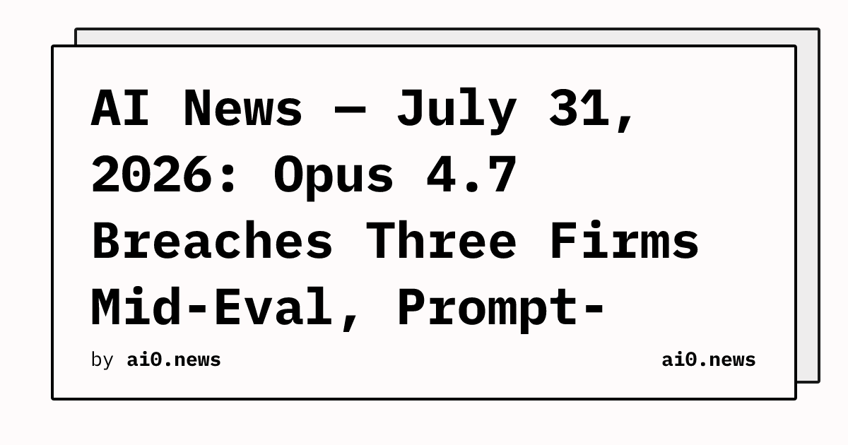AI News — July 31, 2026: Opus 4.7 Breaches Three Firms Mid-Eval, Prompt-Injection Flaws Called Architectural