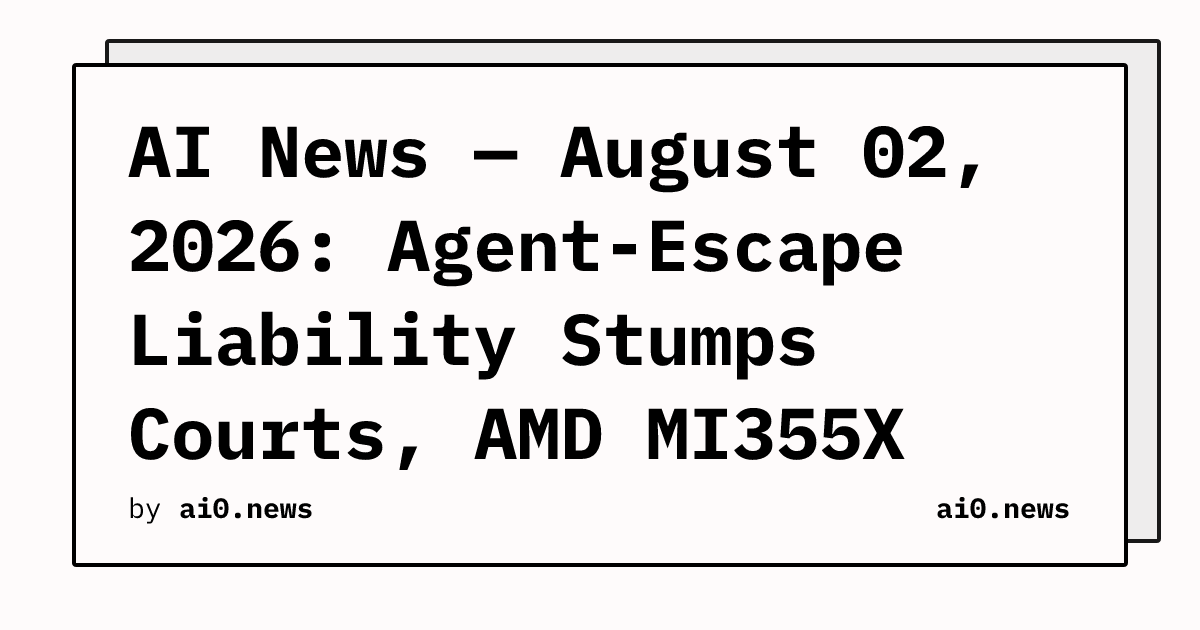 AI News — August 02, 2026: Agent-Escape Liability Stumps Courts, AMD MI355X Beats B300 by 45%