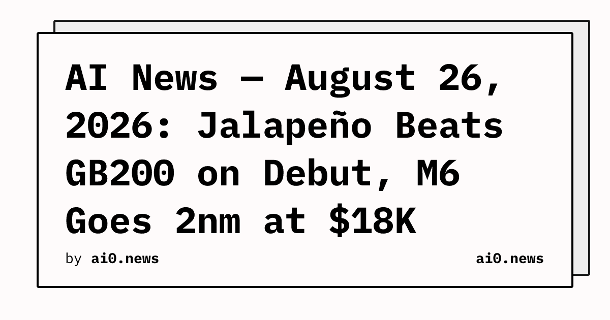 AI News — August 26, 2026: Jalapeño Beats GB200 on Debut, M6 Goes 2nm at $18K