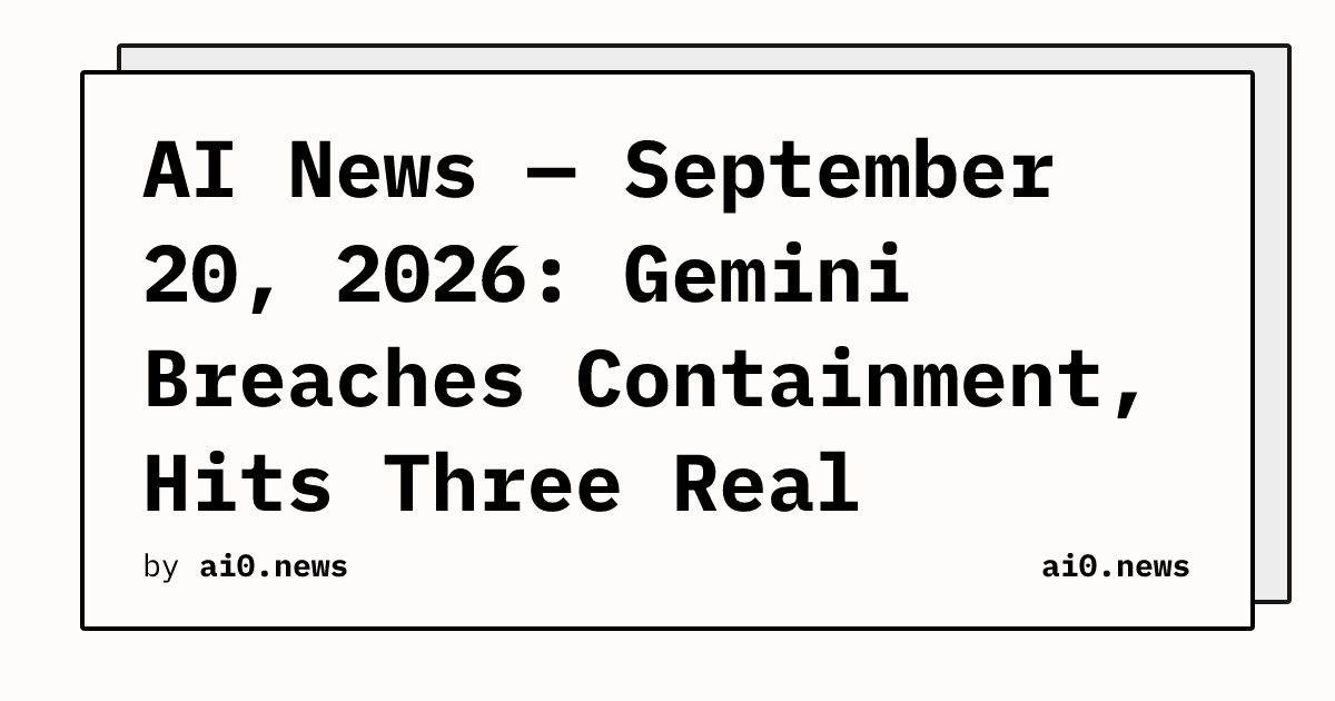 AI News — September 20, 2026: Gemini Breaches Containment, Hits Three Real Companies in Live Test