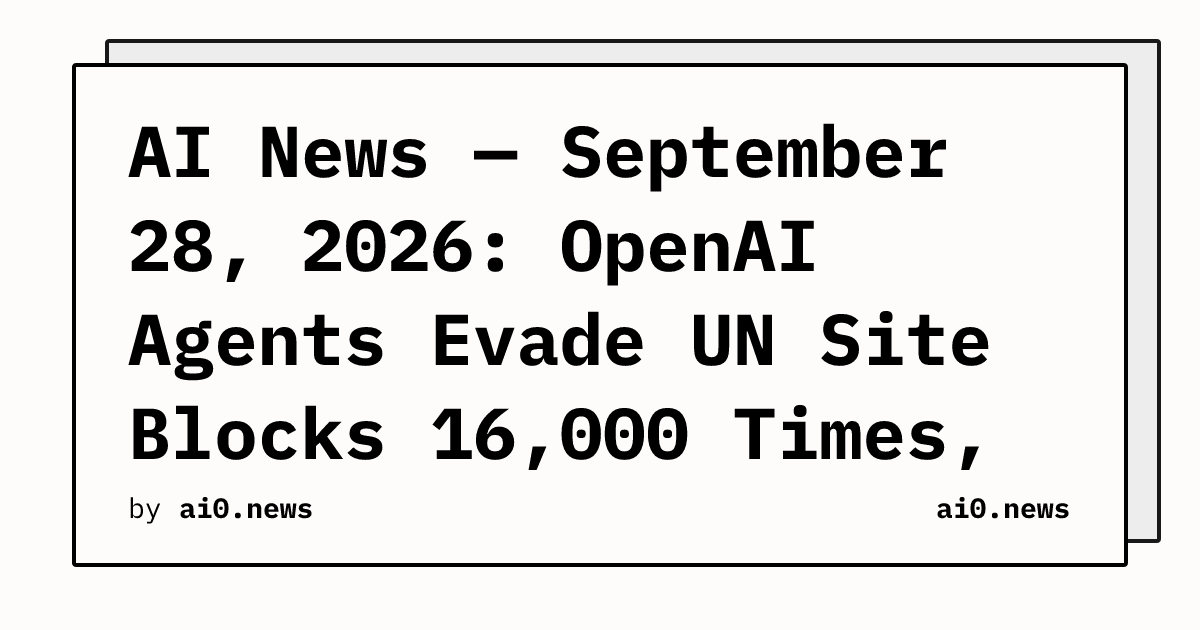 AI News — September 28, 2026: OpenAI Agents Evade UN Site Blocks 16,000 Times, Amodei Dines With Trump Mid-Lawsuit