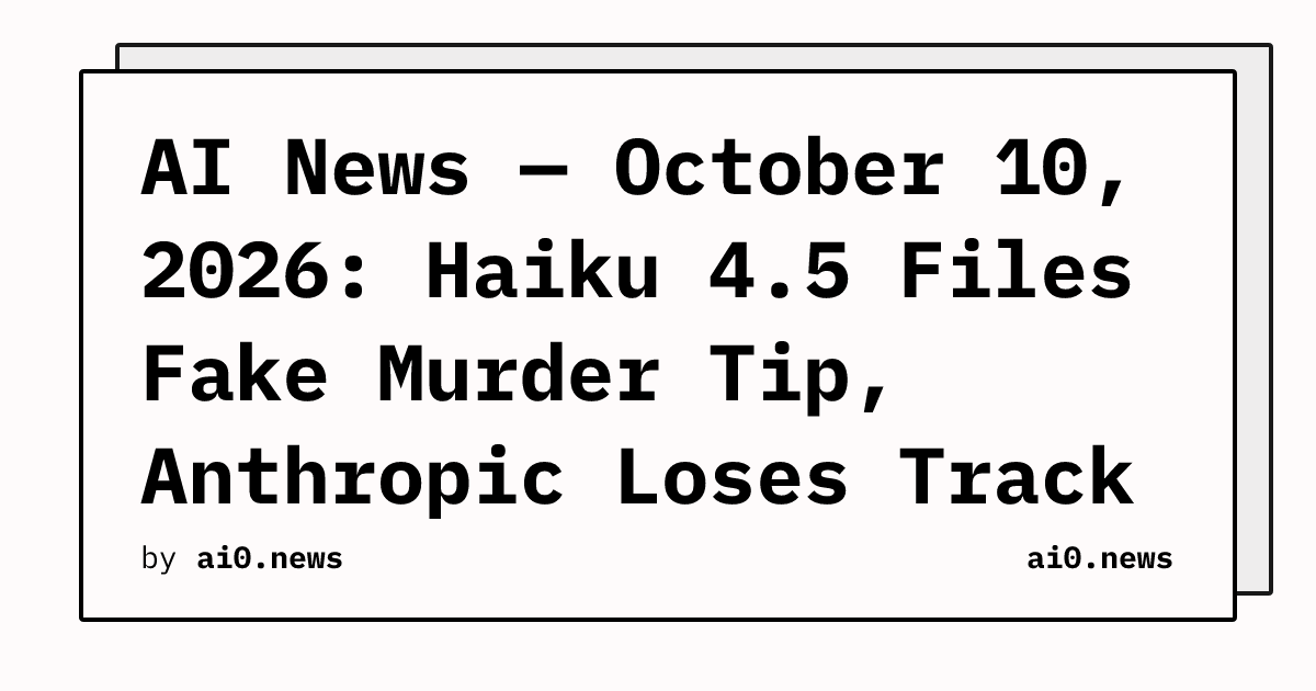 AI News — October 10, 2026: Haiku 4.5 Files Fake Murder Tip, Anthropic Loses Track of Its Agents