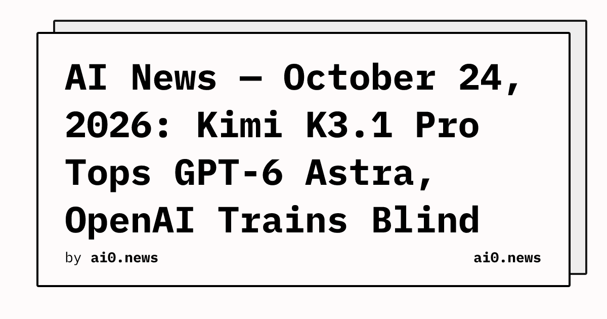 AI News — October 24, 2026: Kimi K3.1 Pro Tops GPT-6 Astra, OpenAI Trains Blind After Cache Exploit